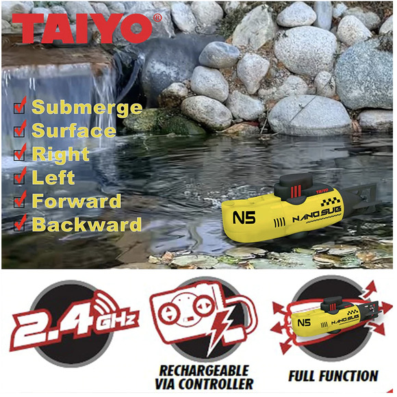 Taiyo RC Submarine 1:40 Scale Real Working Mini Remote Control Yellow Submarine - Picture 2 of 4